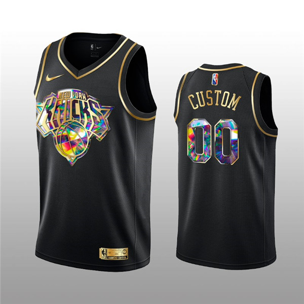 Men's New Yok Knicks Active Player Custom 2021/22 Black Golden Edition 75th Anniversary Diamond Logo Stitched Basketball Jersey